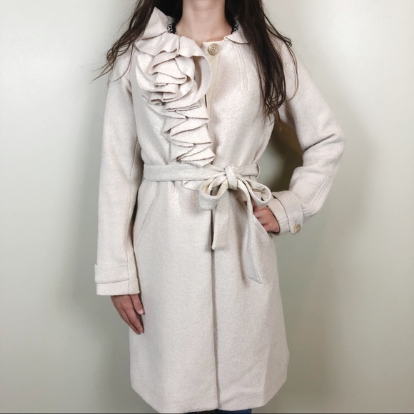 Rebecca Taylor Ruffle Front Wool Coat - Picture 1 of 8